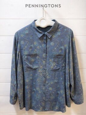 d/C JEANS Blue Floral Blouse Size 2X